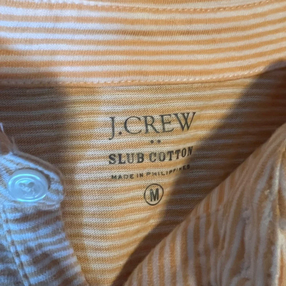J Crew Men Striped Slub Cotton Short Sleeve Pocket Polo Shirt Sz M Orange White
